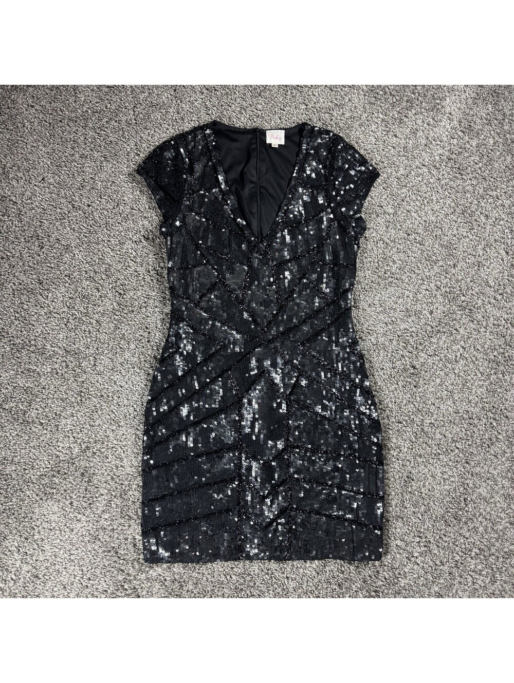 Parker Women’s M Black Sequin Bodycon Mini Dress V Neck Cocktail Party